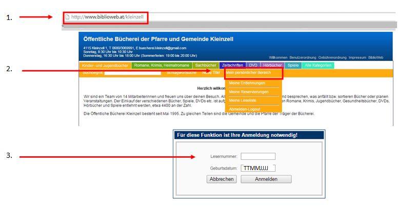 Screenshot: persönlicher Bereich Biblioweb Kleinzell