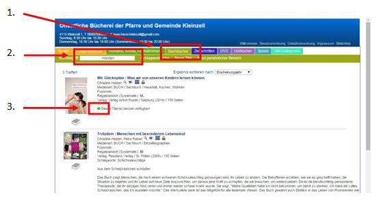 Screenshot: Recherche Biblioweb Kleinzell